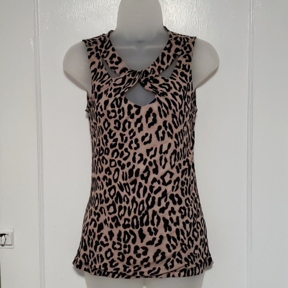 INC leopard crisscross cutout, sleeveless top, sz XSP